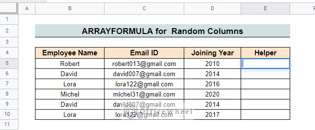 apply arrayformula function to filter duplicates in google sheets